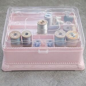 Homer Mfg Co Sewing Kit Box Pink Vintage 1960s Thread Case Storage Set